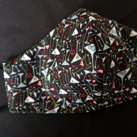 Martinis Drinks Cocktail Handmade Face Mask Masque 100% Cotton black multicolor - Picture 3 of 3